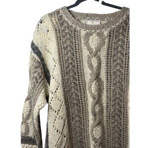 VTG Express Tricot Women's Large Cream Gray Chunky Knit Boho Cottagecore Sweater